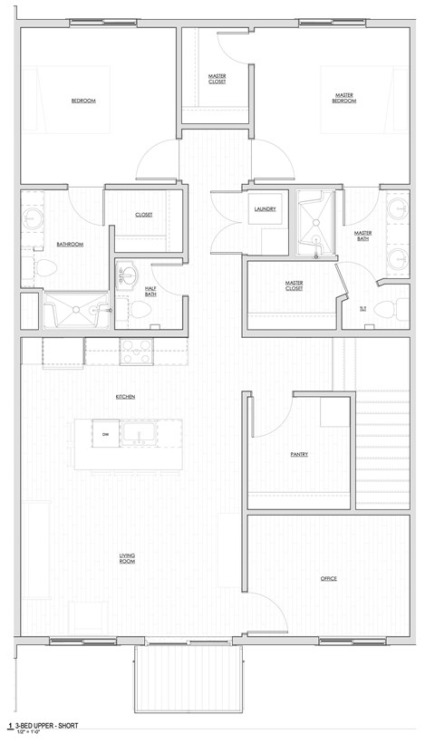 Floor plan for 3 beds, 2.5 baths, 1399 sqft
